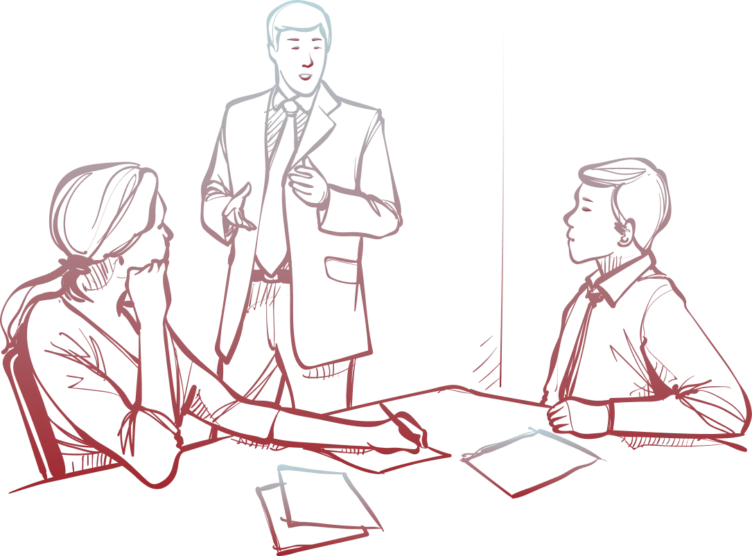 Sketch of a team meeting around a table